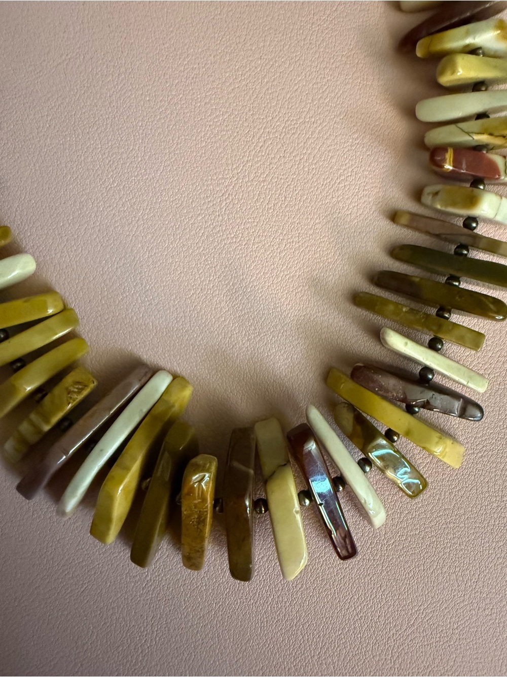 Vintage Multicolor Natural Stone Chip Necklace - Olive, Cream & Brown - Picture 2 of 5